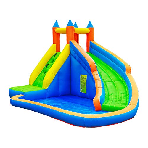 NOBLJX Castillos hinchables inflables, tobogán acuático para niños de la casa Puente Grandes con Muro Escalada, área Piscina y soplador 680 vatios, Centro Actividades Patio recreo 400 x 250 x 300cm