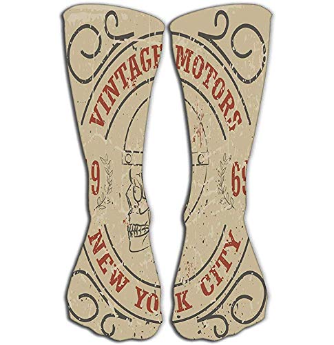 Novedad Algodón Rodilla Calcetines de alta diversión 50 CM para mujeres Gráficos Jinete Cráneo Casco Retro Racer Atributos Grunge Imprimir Vintag Novedad Algodón Rodilla Calcetines de alta diversión 50 CM para mujeres Gráficos Jinete Cráneo Casco Retro Racer Atributos Grunge Imprimir Vintag