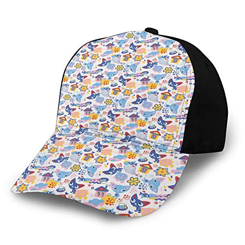 Novel Baseball Caps,Cats and Fishes with Love Smiling Kitty Comic Toys Games For Girls Clouds Cartoon,Personality Casual Baseball Caps for Men and Women