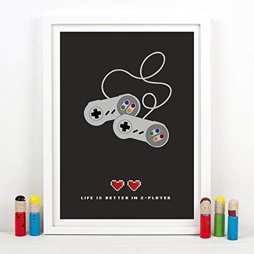 OCRTN Life is Better in 2 Player Gamer Poster Prints Modern Minimalist Gaming Quotes Canvas Painting Cuadro de Pared Decoración de la habitación de los niños - 40x50cm Sin Marco OCRTN Life is Better in 2 Player Gamer Poster Prints Modern Minimalist Gaming Quotes Canvas Painting Cuadro de Pared Decoración de la habitación de los niños - 40x50cm Sin Marco