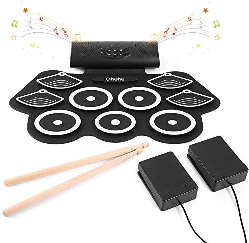 Ohuhu Juego de batería electrónica para niños y adultos. 9 tambores con conector para auriculares, altavoz incorporado, pedales de batería y baquetas