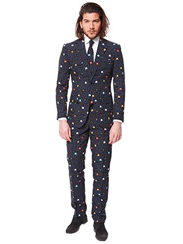 OppoSuits Prom Suits For Men – Pac-Man – Comes with Jacket, Pants and Tie In Funny Designs Traje de Hombres, Black, 36
