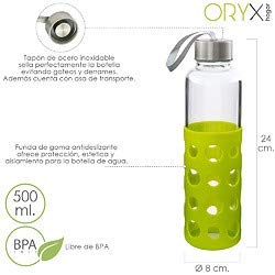 ORYX 5075055 Botella Agua Fabricada En Cristal con Funda De Goma y Tapon Antigotas, 500ml, Libre de BPA, Vidrio de borosilicato, Plateado ORYX 5075055 Botella Agua Fabricada En Cristal con Funda De Goma y Tapon Antigotas, 500ml, Libre de BPA, Vidrio de borosilicato, Plateado