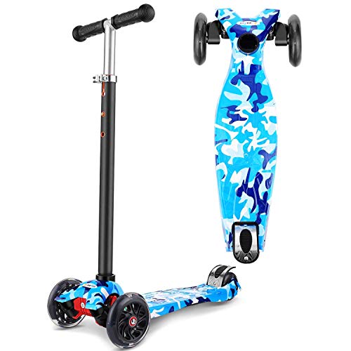 OUTCAMER Patinete para Niños 3 a 12 Años Patinete 3 Ruedas Luces LED y Altura Ajustable 76-86cm Pedal Antideslizante Scooter Patinete Niño y Niña Regalo de Pascua y Festival