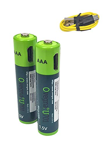 Ovegna U701 - Pilas AAA ligeras, de iones de litio (no níquel), 600 mAh, recargables por entrada micro USB, en 90 minutos, 1000 capas, indicador de carga, con cable de carga incluido.