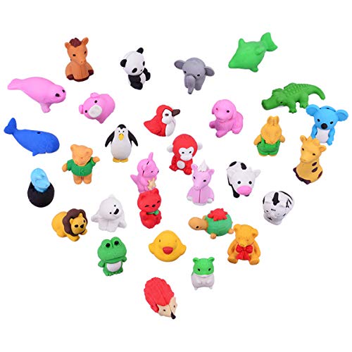 OZUAR 30 Pcs Gomas de Borrar Divertidas Diseño de Animales de Formas,Mini Animal-Shaped Colorful Erasers Puzzle Juguetes Para Fiestas Juegos Premios Carnavales Regalos.