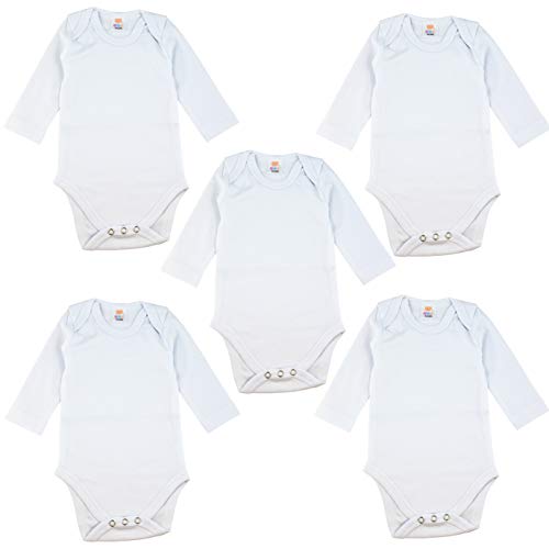 OZYOL - Body de manga larga para bebé (5 unidades, 100% algodón, 3-24 meses) Blanco 92