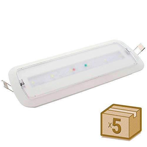 Pack 5 unidades Luz Emergencia LED NICELUX PRO 3W, 200 lumenes. Permanente - No permanente. 3 Horas de Autonomía Blanco Frío 6000K. Instalación de Superficie y Empotrable