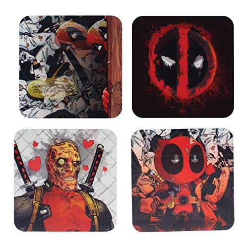 Paladone Deadpool - Posavasos lenticular, 4 Unidades, Producto con Licencia Oficial, Amigos, Familia, cumpleaños o Navidad, Multicolor, Aprox. 8,8 x 8,8 cm