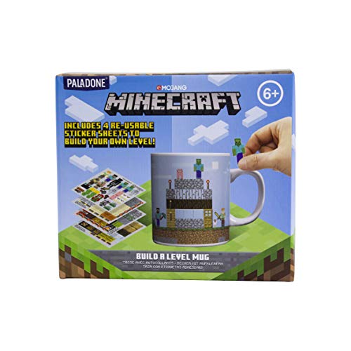 Paladone PP6730MCF, Minecraft Build A Level Mug | Crea tu propio mundo | 4 hojas de pegatinas | Personaliza tu taza de café y té | Impresionante Git para los fans del juego