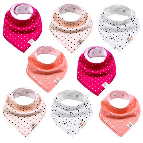 Pañuelos triangulares para bebé, 8 unidades, unisex, de algodón, con botones de presión ajustables, para niños y niñas (juego para niñas)