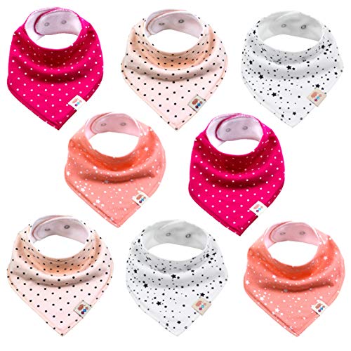 Pañuelos triangulares para bebé, 8 unidades, unisex, de algodón, con botones de presión ajustables, para niños y niñas (juego para niñas) Pañuelos triangulares para bebé, 8 unidades, unisex, de algodón, con botones de presión ajustables, para niños y niñas (juego para niñas)
