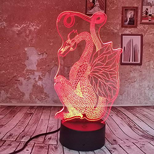 Paper Dragon 3D Junto A Night Light Led Figure Gredient Illusion 7 Colores Change Touch Remote Benroom Lamp Regalo De Cumpleaños