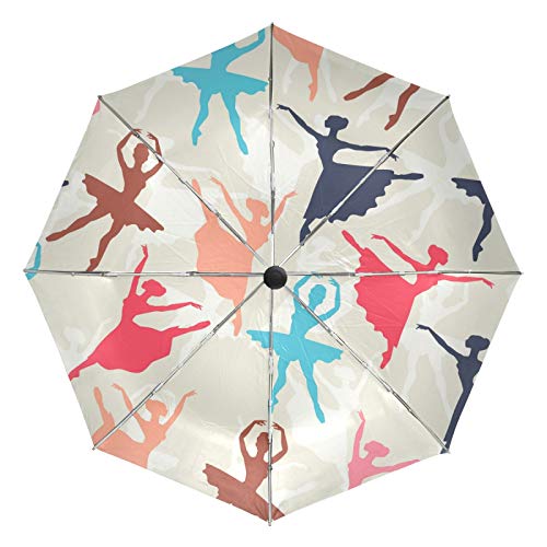 Paraguas de Viaje pequeño a Prueba de Viento al Aire Libre Lluvia Sol UV Auto Compacto 3 Pliegues Cubierta de Paraguas - Danza de Ballet