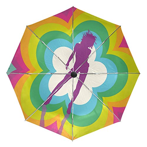 Paraguas de Viaje pequeño a Prueba de Viento al Aire Libre Lluvia Sol UV Auto Compacto 3 Pliegues Cubierta de Paraguas - Flor Mujer Danza Arco Iris