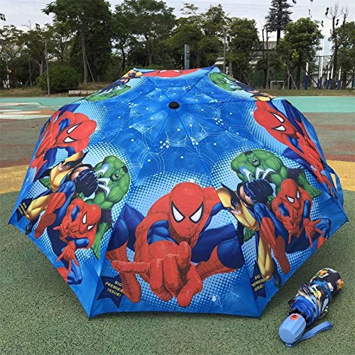 Paraguas infantil Sophia de cola negra para niños de 6 a 15 años de edad con tres pliegues de dibujos animados para llevar en la escuela primaria para niños y niñas, Spiderman, totalmente automático