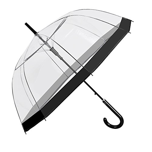 Paraguas Transparente Mujer Borde Negro de Moda - Paraguas Clásico de Burbuja Campana Automatico de Chica - Paraguas Resistente Antiviento - 89 cm de Diámetro - Perletti Time