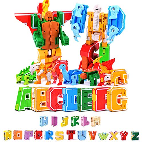 perfecti 26 Piezas Dinosaurios Robot Juguetes Letras Educativos Interactivos Dinosaurios Transformer Puzzle Regalos Deformación Rompecabezas para Niños 3 A 12 Años