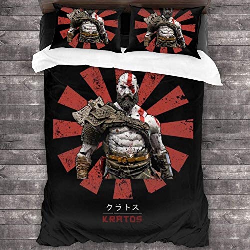 POMJK Kratos Juego de ropa de cama God of War, 100% microfibra, cómodo y suave, juego de 3 piezas, funda de almohada, adecuado para los amantes del juego (A02, King220 x 240 cm + (50 x 75 cm) × 2)