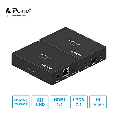 Portta 4K HDMI Extender 50m con IR HDMI Repeater Extender Red Ethernet por RJ45 CAT5e Cable CAT6 Soporte Ultra HD 3D 4K@30Hz HDCP 1.4 para decodificadores HDTV DVD-BLU-Ray y más