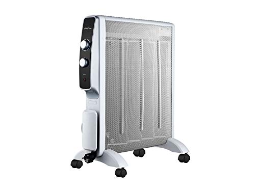 PURLINE MR2000W Calefactor Radiador Eléctrico Bajo Consumo con Panel de Mica hasta 2000 W Color Blanco con Ruedas y Termostato