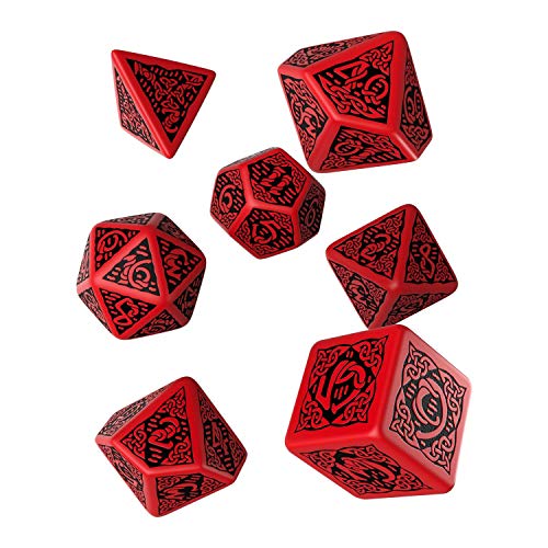 Q Workshop Celtic 3D Revised Red & Black RPG Dice Set 7 Polyhedral Pieces