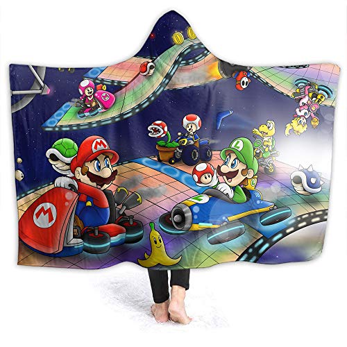 QIAOQIAOLO Super Mario Warm Cloak Cape Sudadera con capucha para adultos y niños Mario Kart 8 cálido, acogedor, extra suave, tamaño 150 x 100 cm