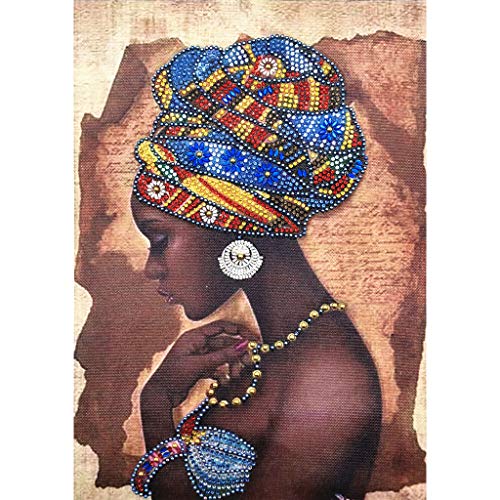 qingqingR Mujer Africana 5D Diamante con Forma Especial Pintura Bordado Costura Diamante de imitación Cristal Cruz Kit de Puntada Artesanal DIY