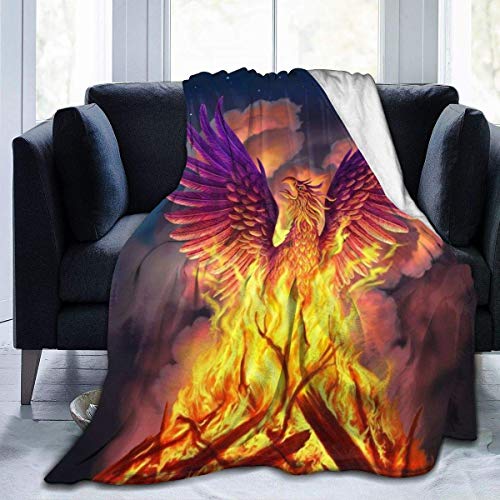 QUEMIN Fire Phoenix Galaxy - Manta de Tiro difusa de Franela para Todas Las Estaciones, cómoda y cálida, de Terciopelo térmico, edredón Delgado portátil, sofá de Oficina, 50 x 40 Pulgadas