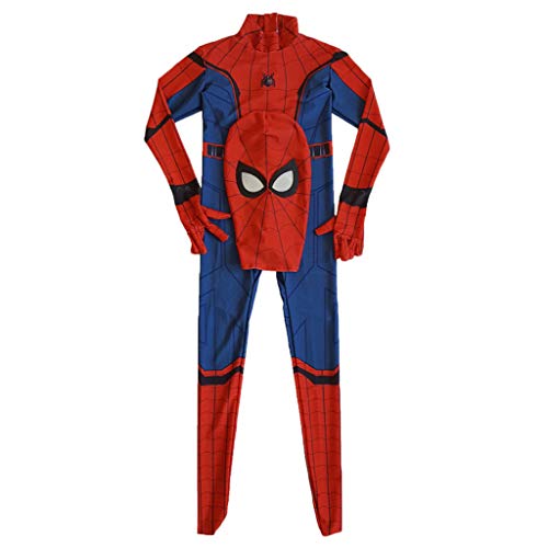 QWEASZER Spider-Man: Homecoming, traje de SpiderMan Anime zentai Disfraz Adultos Hombres Película Cosplay Disfraces Fancy Dress Jumpsuit Onesies,Red/Blue- 140～150cm