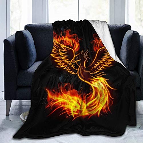 QWERDF Fire Burning Phoenix Bird con Manta Negra Sofá Sofá Manta de Tiro de Franela cálida y Suave para Viajar Camping Ropa de Cama para el hogar Decoraciones para Sala de Estar 50X60 Pulgadas
