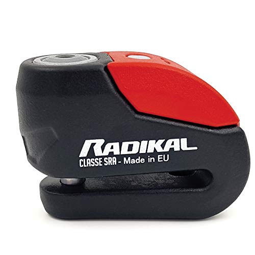 Radikal RK10 Candado Antirrobo Moto Disco Alarma 120 dB + Avisador Led Univesal, Alta Seguridad Homologado CLASSE Sra, Eje 10 mm, Made in EU