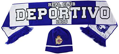 Real Club Deportivo de La Coruña Setdep Set de Bufanda Telar y Gorro, Azul/Blanco, Talla Única