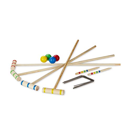 Relaxdays 75 cm, Marrón Juego de Croquet, Cuatro Jugadores, Niños, Set Completo, Mazo, Adultos Unisex