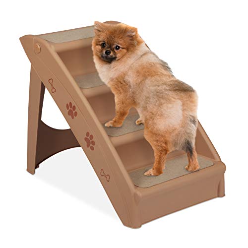 Relaxdays Escalera para Perro Pequeño o Grande, 4 Peldaños, Cama, Sofá y Coche, PP-Fieltro, 1 Ud, 49 x 39 x 61 cm, Beige