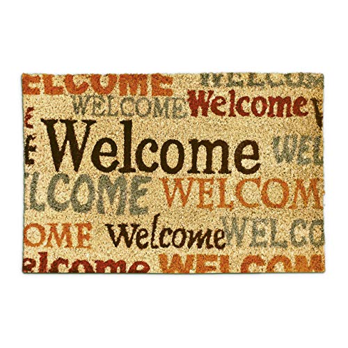 Relaxdays – Felpudo Welcome para la Entrada de su hogar Hecho de Fibras de Coco y PVC con Medidas 40 x 60 cm Antideslizante Elemento Decorativo, Color Natural