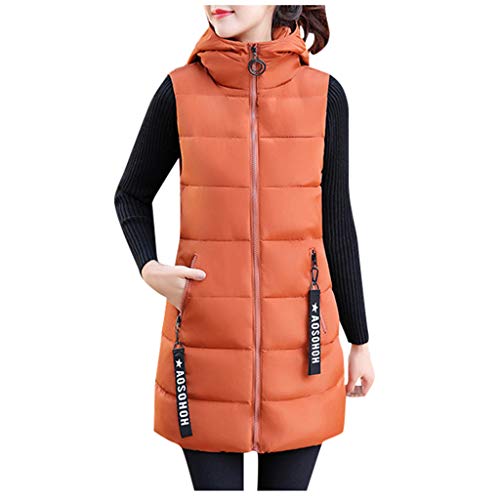 Reooly Chaqueta de Moda para Mujer Chaqueta sin Mangas con Capucha Algodón Color sólido Cremallera Bolsillo Cuello Alto(Naranja,X-Large) Reooly Chaqueta de Moda para Mujer Chaqueta sin Mangas con Capucha Algodón Color sólido Cremallera Bolsillo Cuello Alto(Naranja,X-Large)