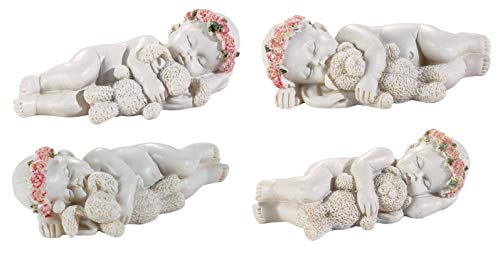 Reproduction - Figura decorativa de resina, caja de 12 bebes ángeles con peluche 2,5/7,5/3 cm