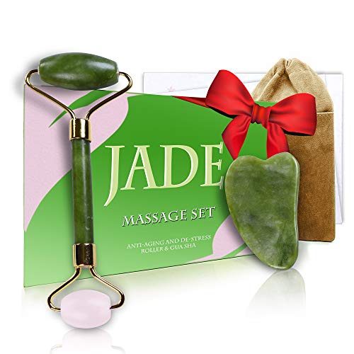 Rodillo de cuarzo y jade 100% natural Masajeador facial con piedra de gua sha para el cambio de tu piel, Jade Roller Facial Skincare Natural Massager Anti-edad