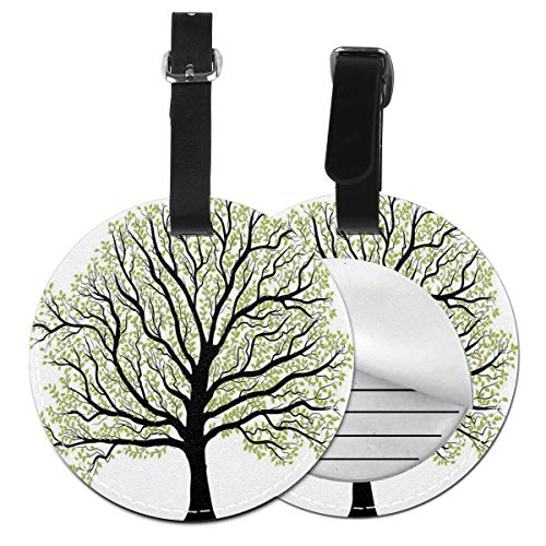 Round Travel Luggage Tags,Big Old Lush Tree with Lot of Leaves and Branches Nature Growth Eco Art,Leather Baggage Tag