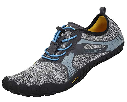 SAGUARO Hombre Mujer Barefoot Zapatillas de Trail Running Minimalistas Zapatillas de Deporte Fitness Gimnasio Caminar Zapatos Descalzos para Correr en Montaña Asfalto Escarpines de Agua, Gris, 43 EU