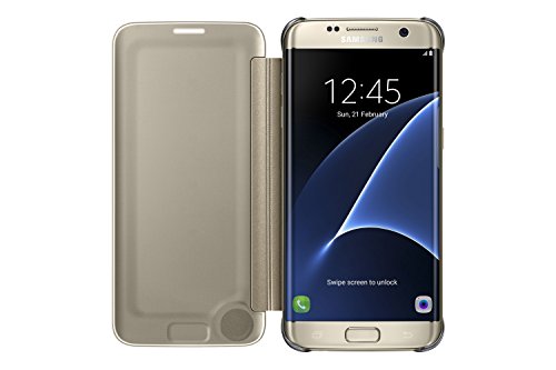 Samsung Clear View Cover - Funda para Samsung Galaxy S7 Edge, con esquinas de metal, color Dorado