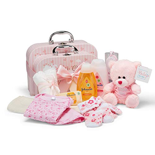Set de regalo para bebé, cesta de color rosa llena de productos para bebés en 2 cajas de recuerdo para niña…