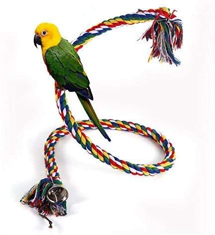 Sheens Bird Perch Cuerda Bungee Loro Juguete Ajustable Colorido algodón Cuerda Columpio en Espiral con Campana para desarrollar la coordinación y el Equilibrio de Bird