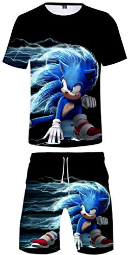 Silver Basic Conjunto de Sonic Camiseta y Pantalón Corto para Niños, Inspirado en el Videojuego Sonic The Hedgehog Sonic Silver Shadow Cosplay 120, 752Erizo Hedgehog-7