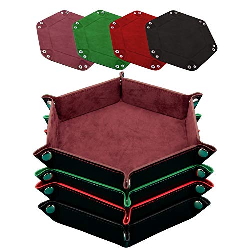 SIQUK 4 Piezas Bandeja Dados Cuero PU y Terciopelo Tablero Dados Plegable para DND RPG Juegos de Mesa, Café, Verde, Rojo y Negro