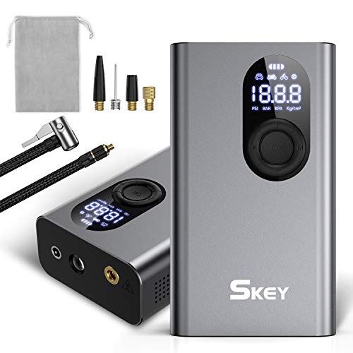 SKEY Compresor Aire, 150PSI 12V Inflador Ruedas Coche, Batería Recargable de 2400 mAh, Compresor Aire Portatil de 30-40 L/Min, Manguera de Aire de 15 cm SKEY Compresor Aire, 150PSI 12V Inflador Ruedas Coche, Batería Recargable de 2400 mAh, Compresor Aire Portatil de 30-40 L/Min, Manguera de Aire de 15 cm