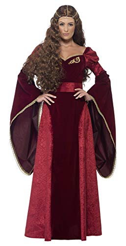 Smiffy'S 27877M Disfraz De Reina Medieval De Lujo Con Vestido Cinturón Y Adorno, Rojo, M - Eu Tamaño 40-42