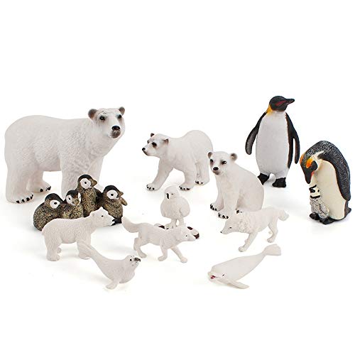 SNOWINSPRING 12 Piezas de Figuras de Animales Polares Realistas, Juego de Figuras de AccióN de Animales del CíRculo áRtico, Incluye PingüIno de Oso Polar y Ballenas