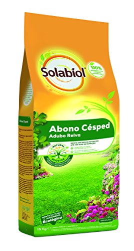 Solabiol Abono Cesped - Abono equilibrado para cesped con materias primas de origen 100% natural y estimulante Natural Booster. Formato 15kg